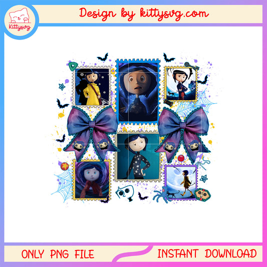 Coquette bow coraline character halloween png, coraline images png