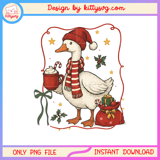 Coquette bow goose cozy christmas design png, christmas goose png