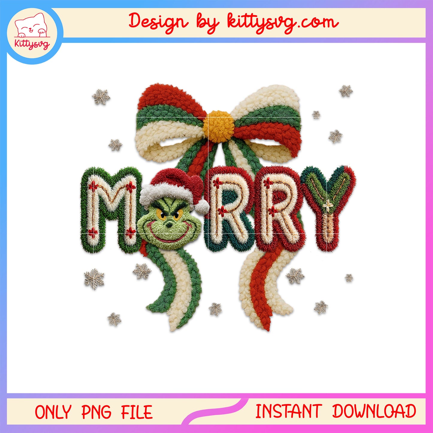 Coquette bow merry christmas grinch face crochet png, grinch faces png