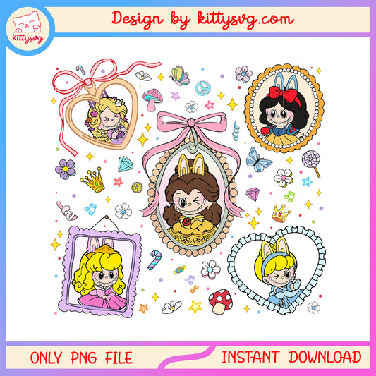 Coquette bow mirror disney princess labubu doll costume png, disney cartoon png