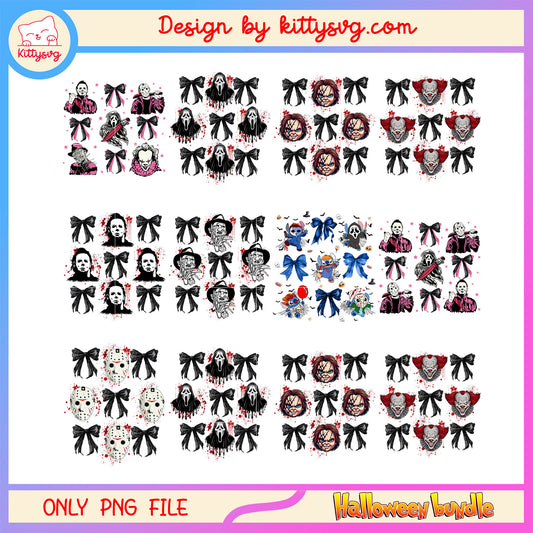 Coquette halloween horror design bundle png, halloween horror​ png