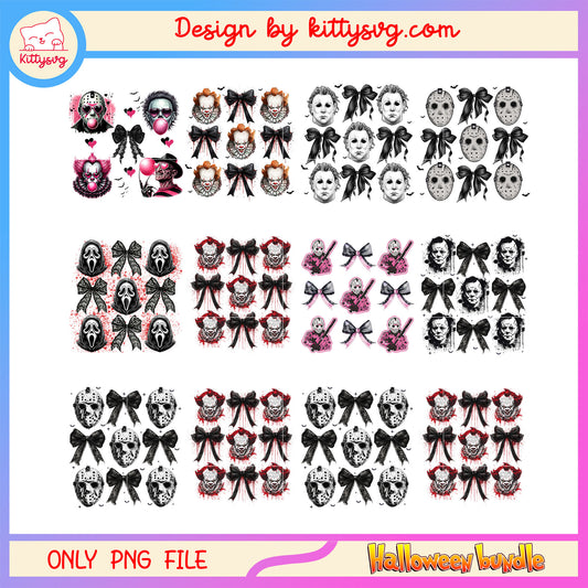 Coquette halloween horror face bundle png, halloween horror png