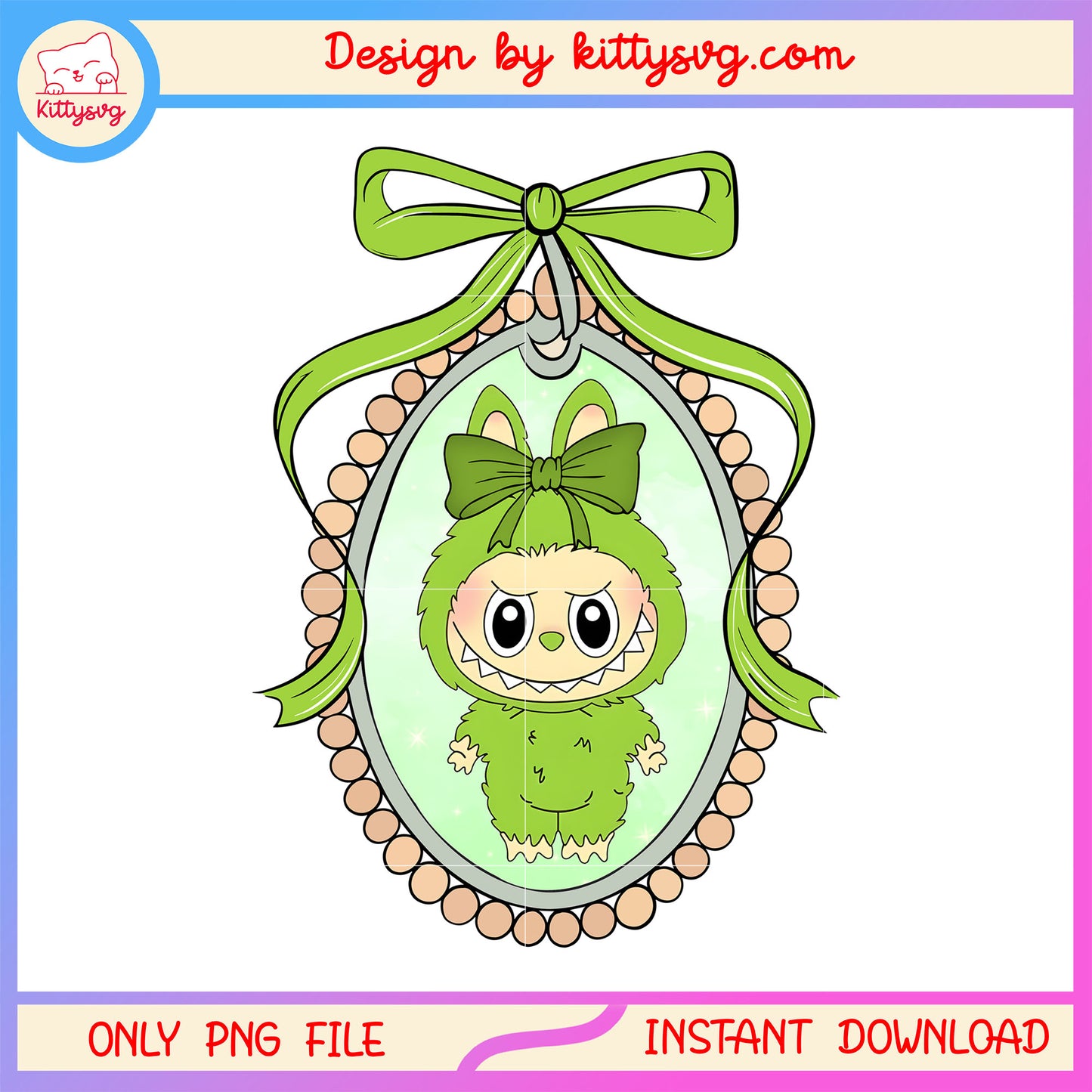 Coquette mirror labubu design png, labubu drawing green png