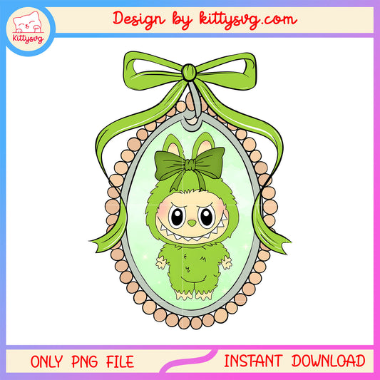 Coquette mirror labubu design png, labubu drawing green png