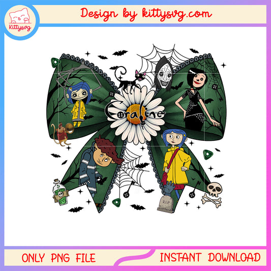 Coquette ribbon halloween coraline png, coraline halloween png