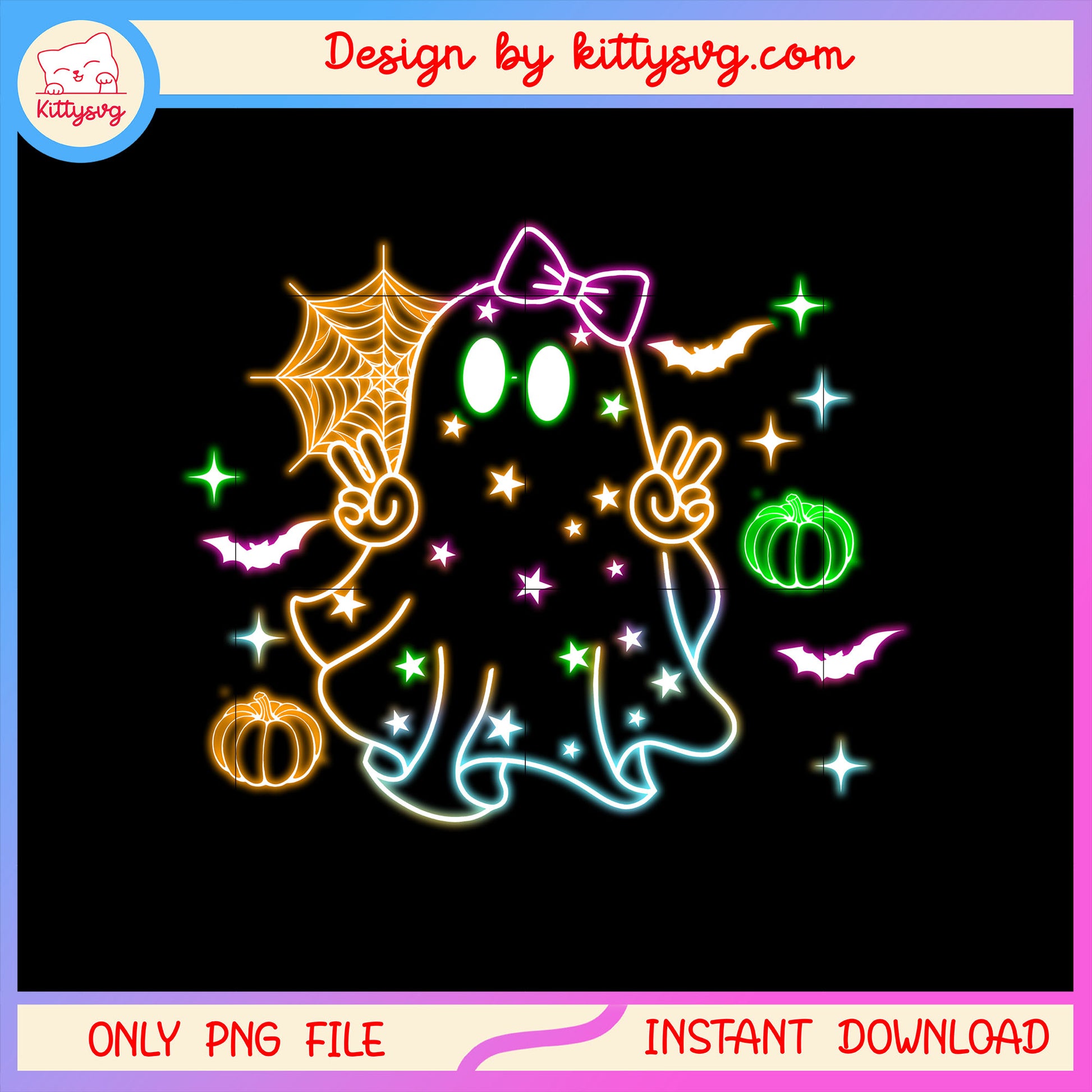 Coquette sheet ghost neon art png, cute ghost face png
