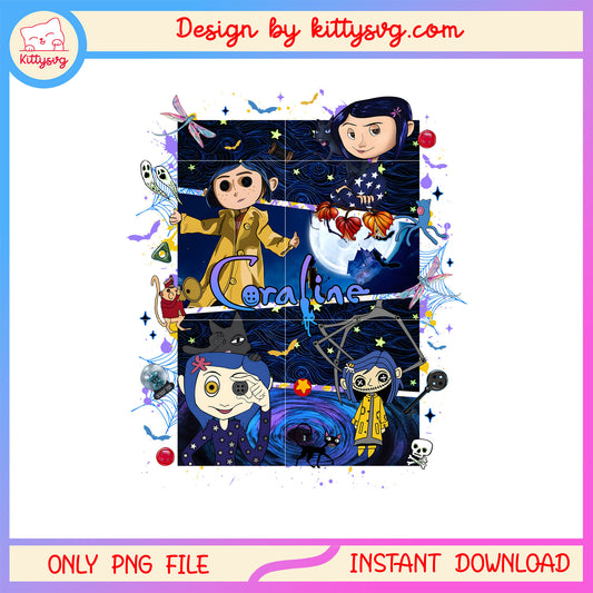 Coraline cartoon halloween picture png, coraline outfit png