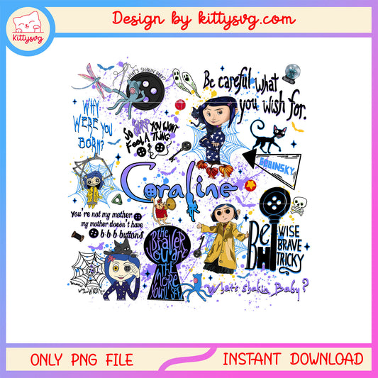 Coraline cartoon halloween quote clipart png, coraline anime png