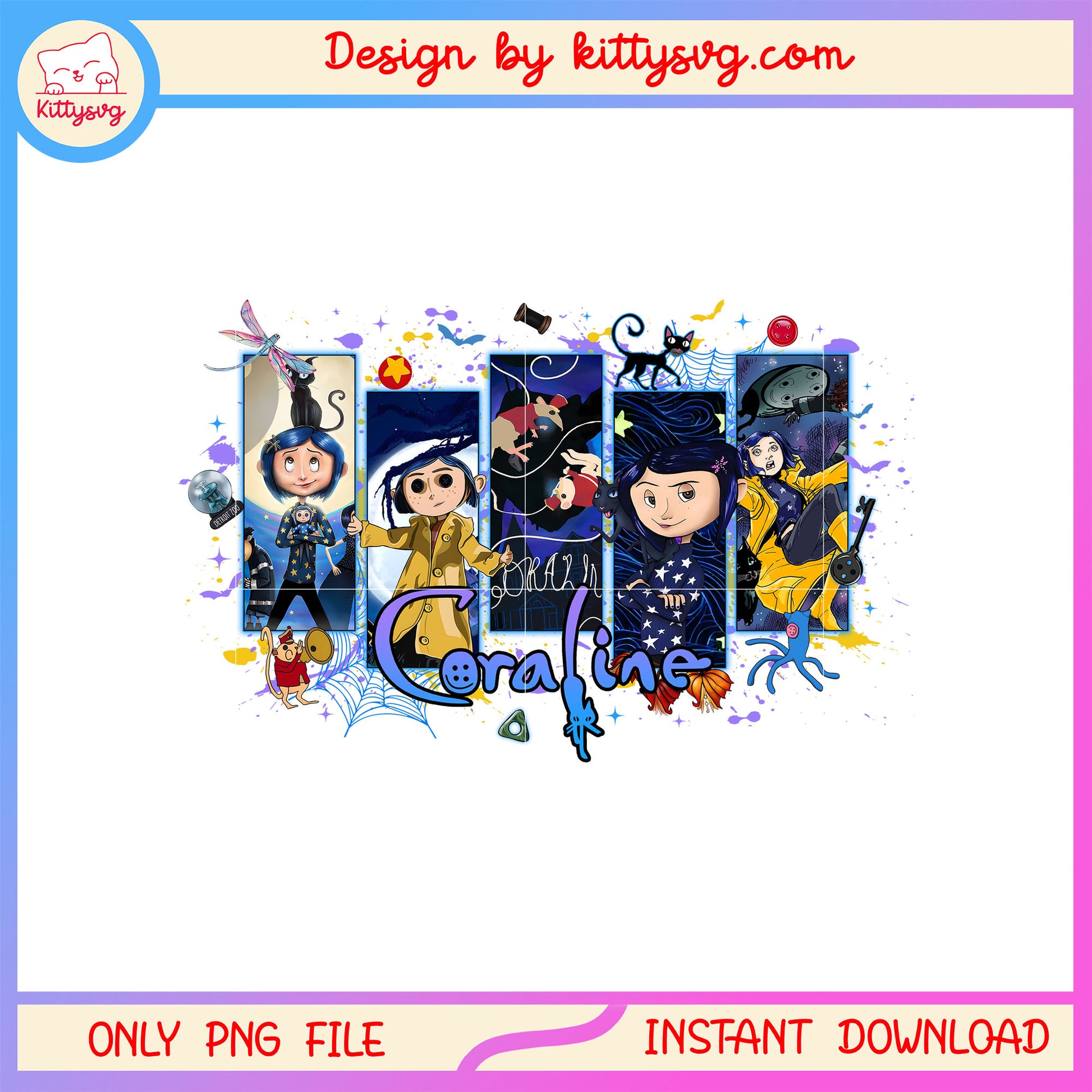 Coraline halloween frame design png, coraline button eyes png