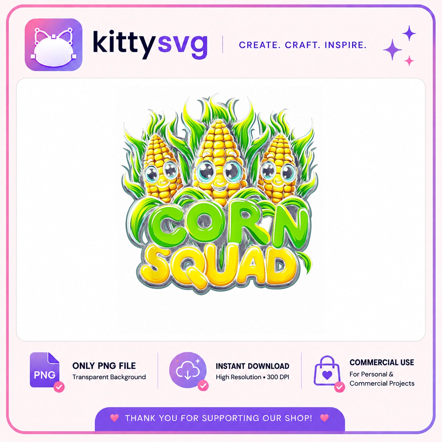 Corn Squad PNG, Cute Corn Clipart, Fall Harvest PNG