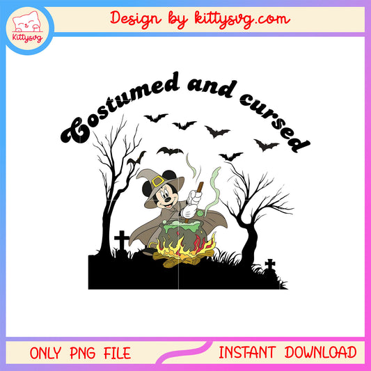 Costumed and cursed mickey halloween outfit png, halloween horror nights png
