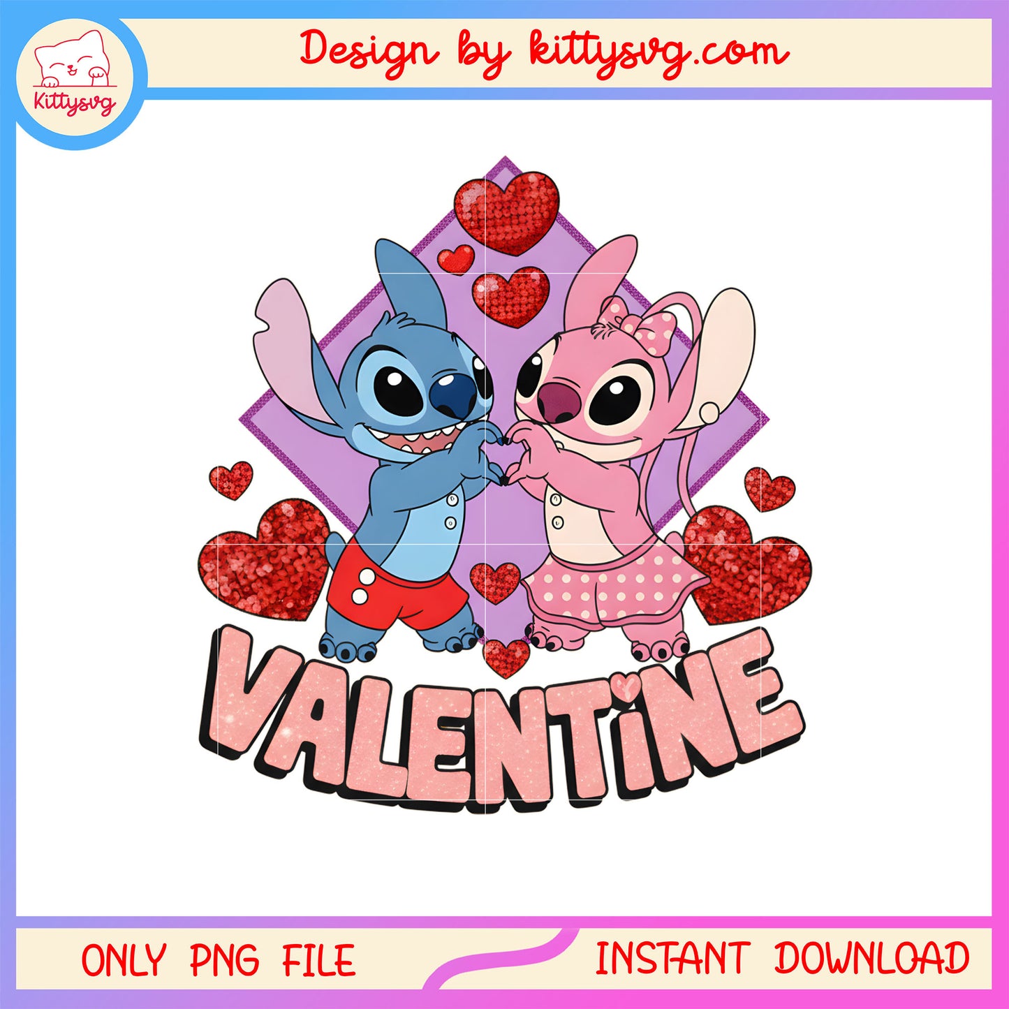 Couple glitter hearts valentine png, stitch valentines day​​ png
