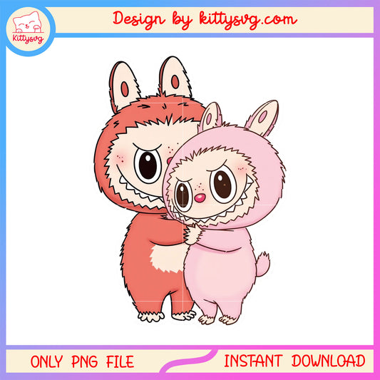 Couple labubu monster design png, labubu doll png, pink labubu png