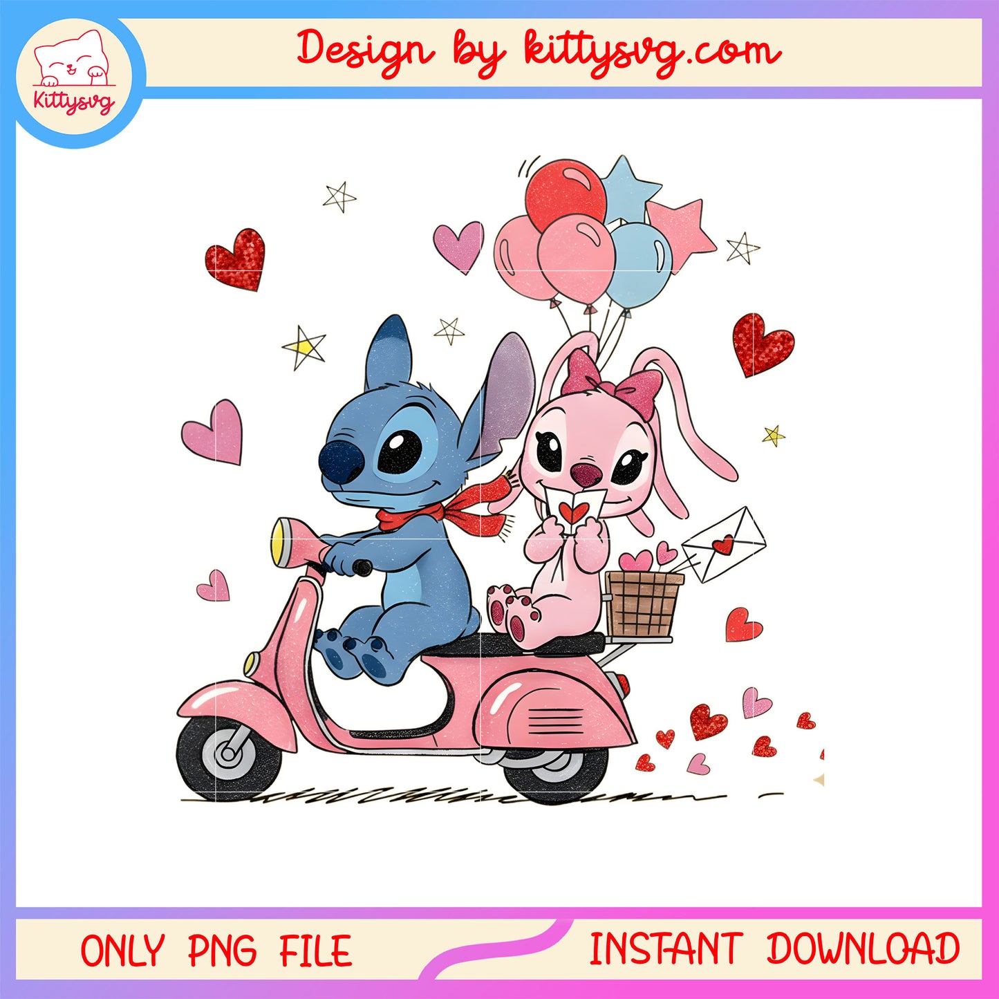 Couple pink bike valentine png, stitch valentines day​​ png