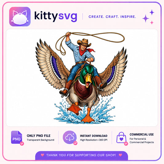 Cowboy Riding Duck PNG, Funny Duck Hunter PNG, Western PNG