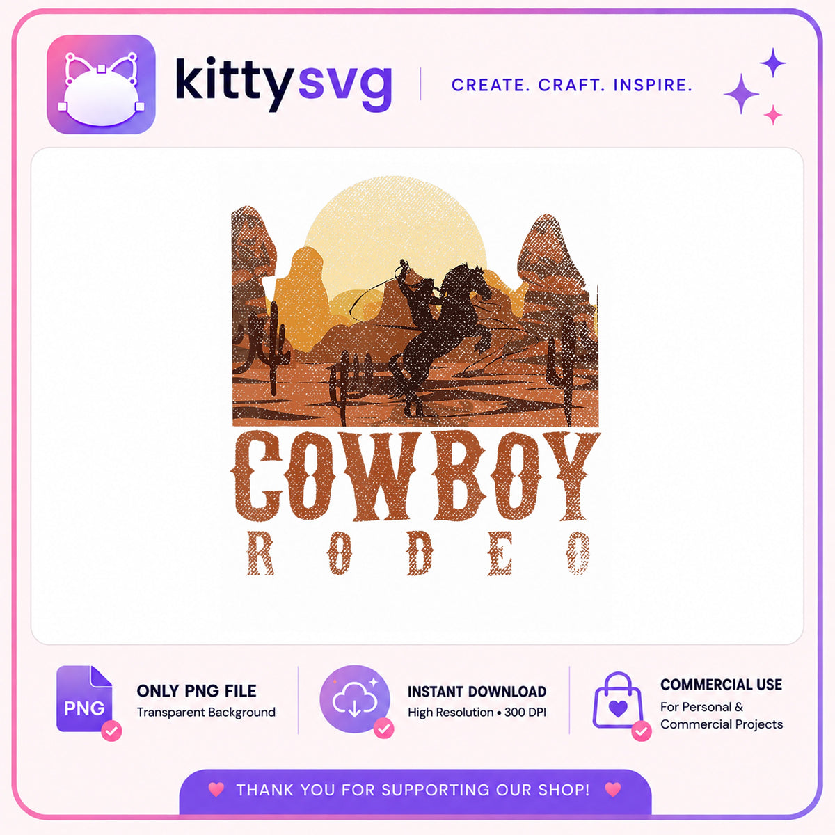 Cowboy Rodeo PNG, Western Desert Design, Vintage Cowboy PNG
