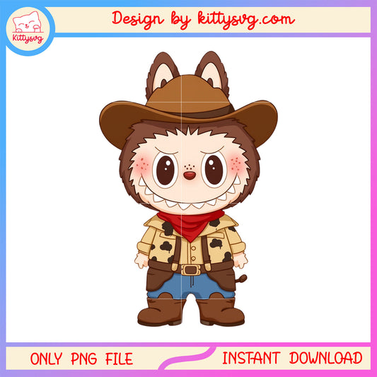 Cowboy labubu doll design png, labubu toy png, labubu png