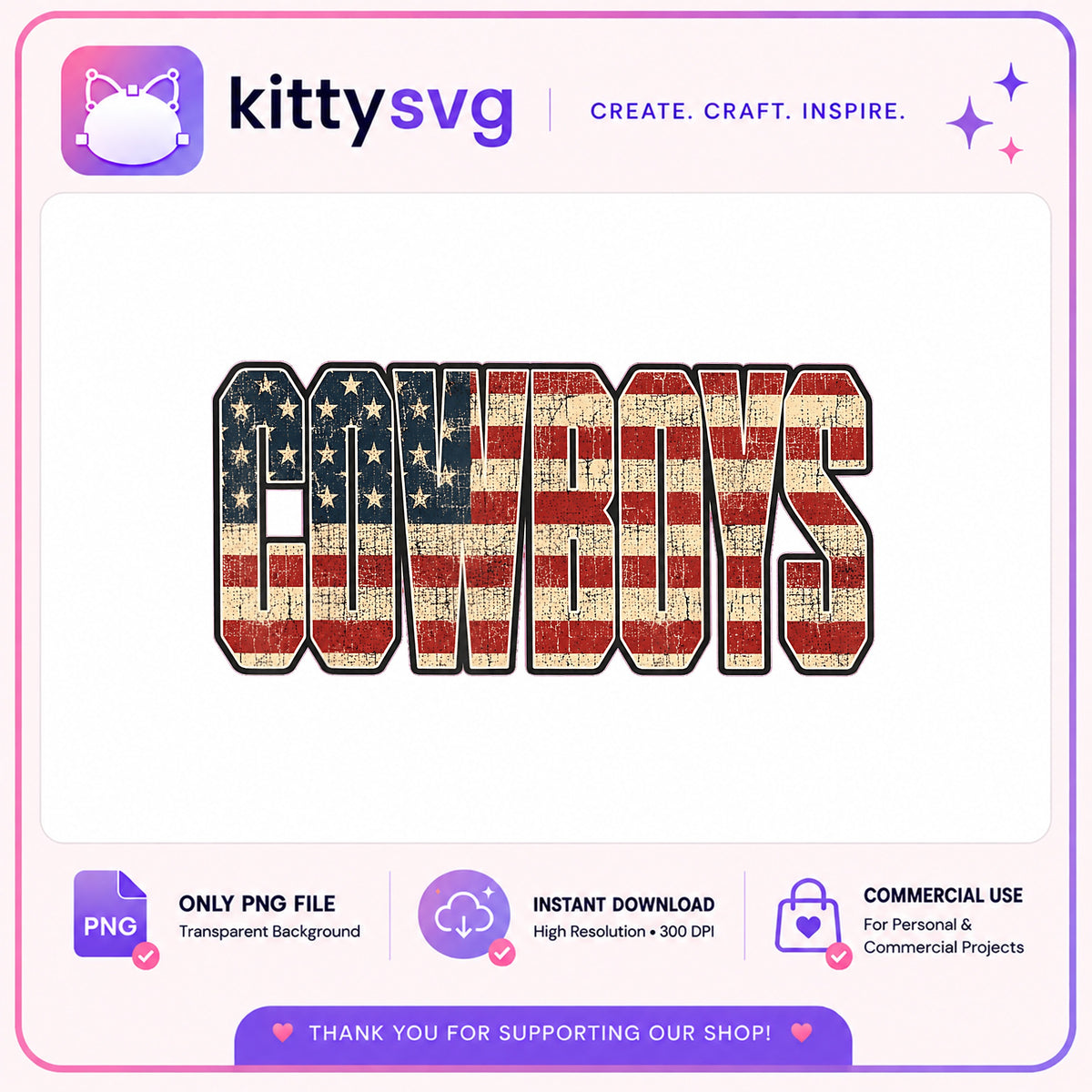 Cowboys American Flag PNG, Retro Western Patriotic PNG, 4th Of July PNG