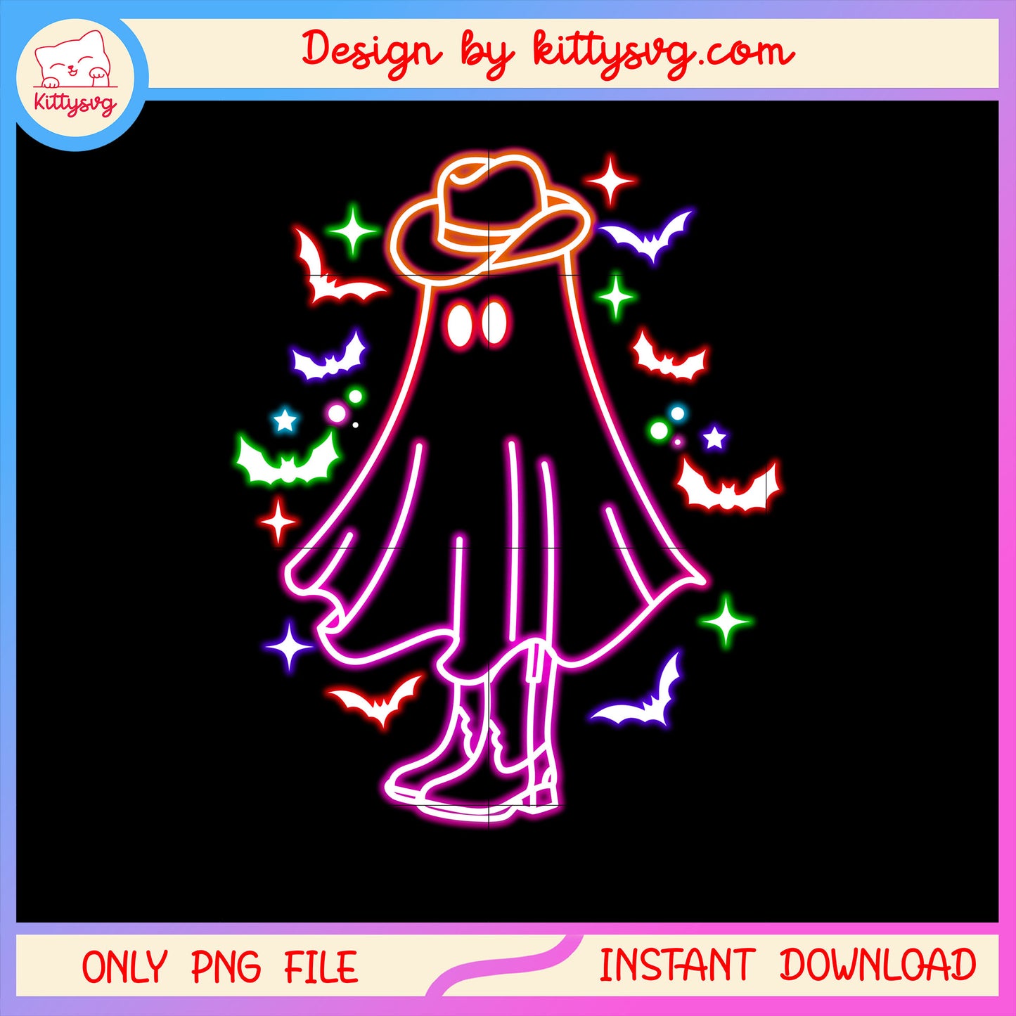 Cowboys ghost halloween neon png, halloween ghosts png