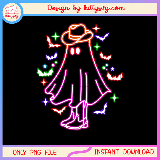 Cowboys ghost halloween neon png, halloween ghosts png