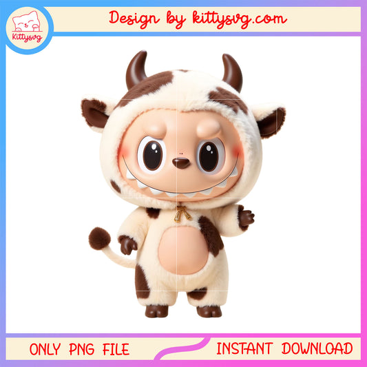 Cow labubu doll clothes design png, labubu clothes png