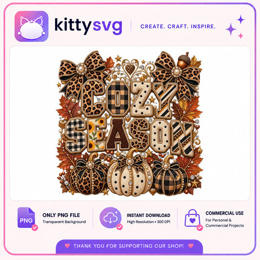 Cozy Season PNG Sublimation, Fall Leopard Pumpkin PNG, Autumn PNG
