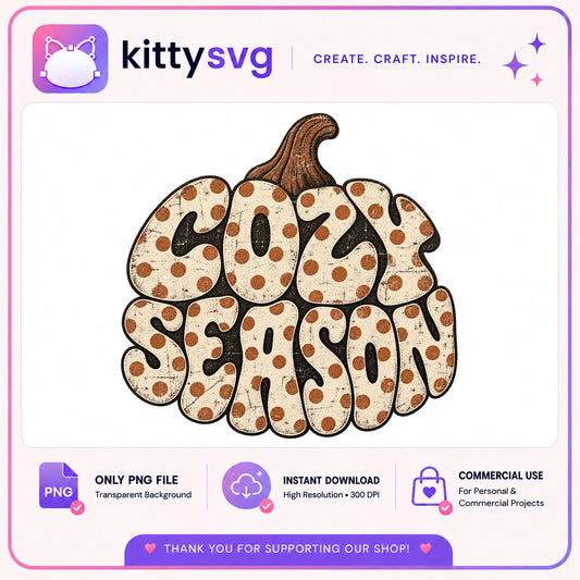 Cozy Season Pumpkin PNG, Fall Retro Sublimation, Autumn PNG