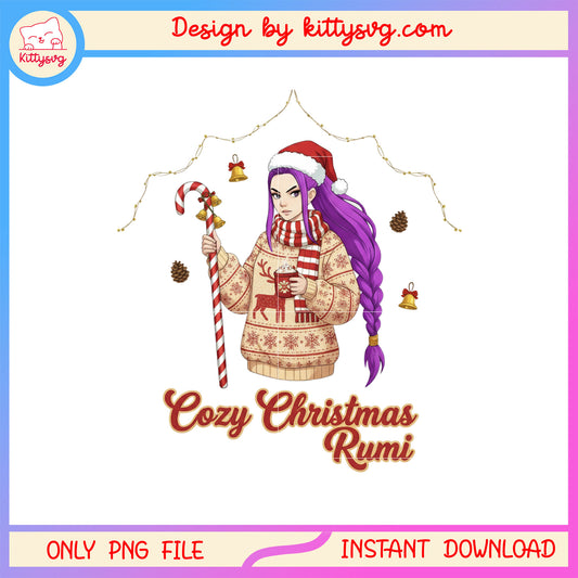 Cozy christmas rumi huntrix kpop design png, christmas kpop png