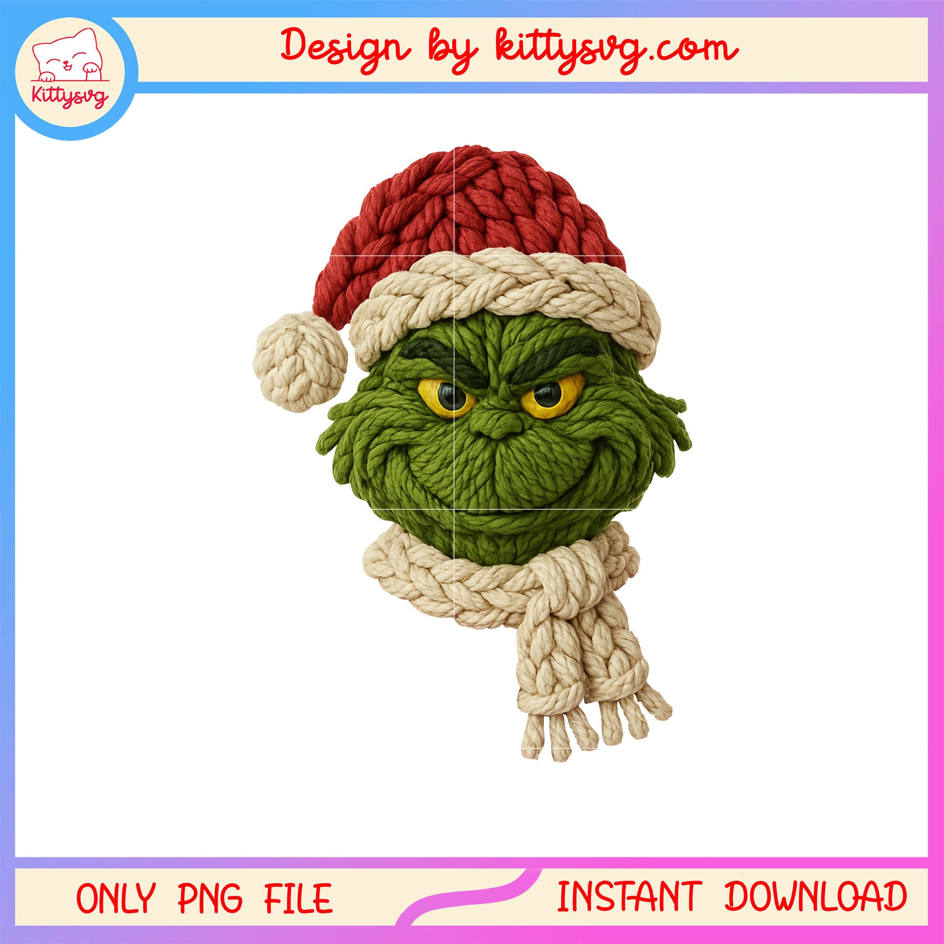 Cozy grinch face christmas crochet png, grinch clipart png