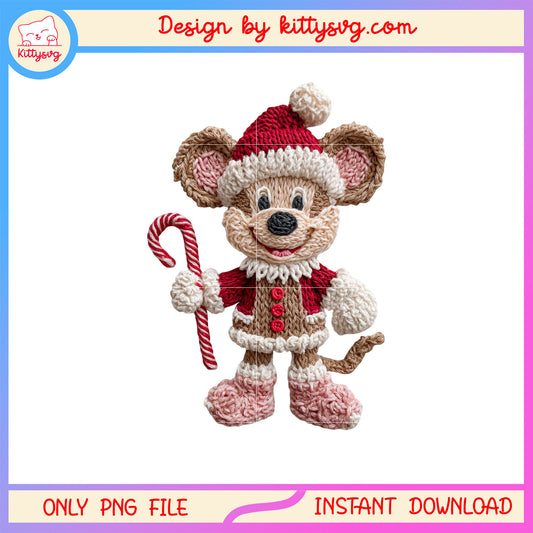 Cozy mickey candy cane christmas patchwork png, mickey christmas png
