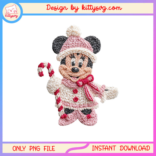 Cozy minnie candy cane christmas patchwork png, minnie christmas png