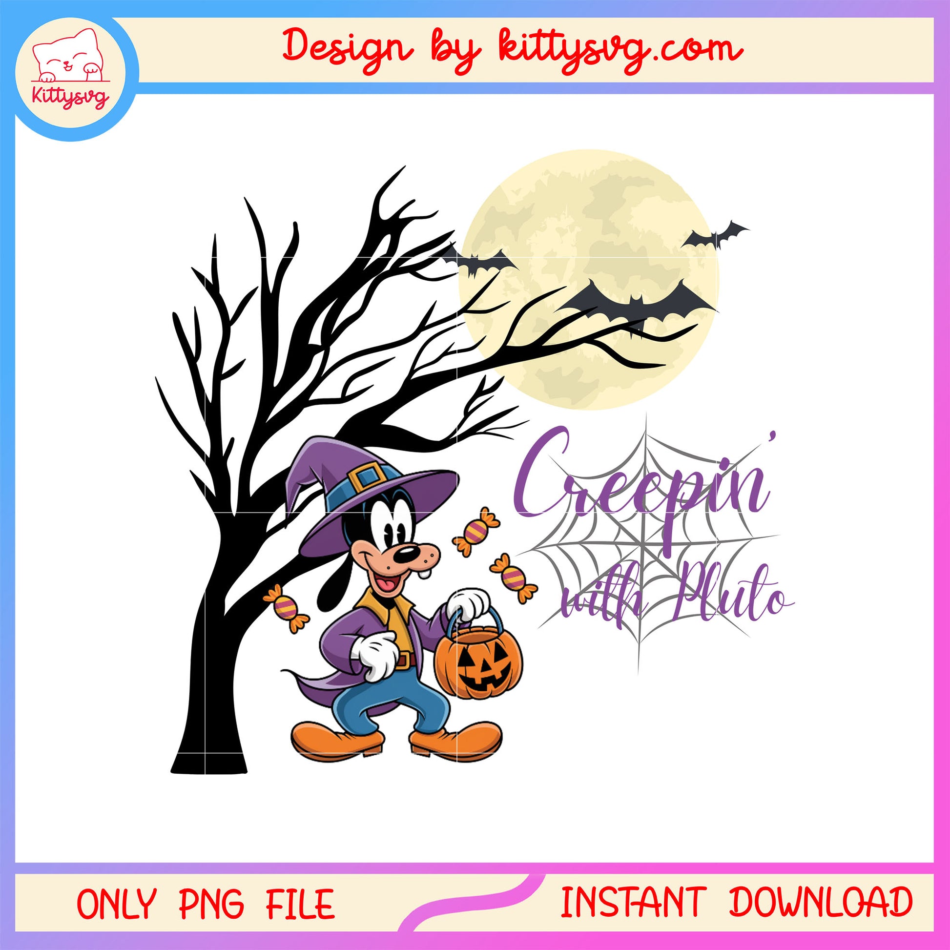 Creepin with pluto dog witch costume png, halloween night png