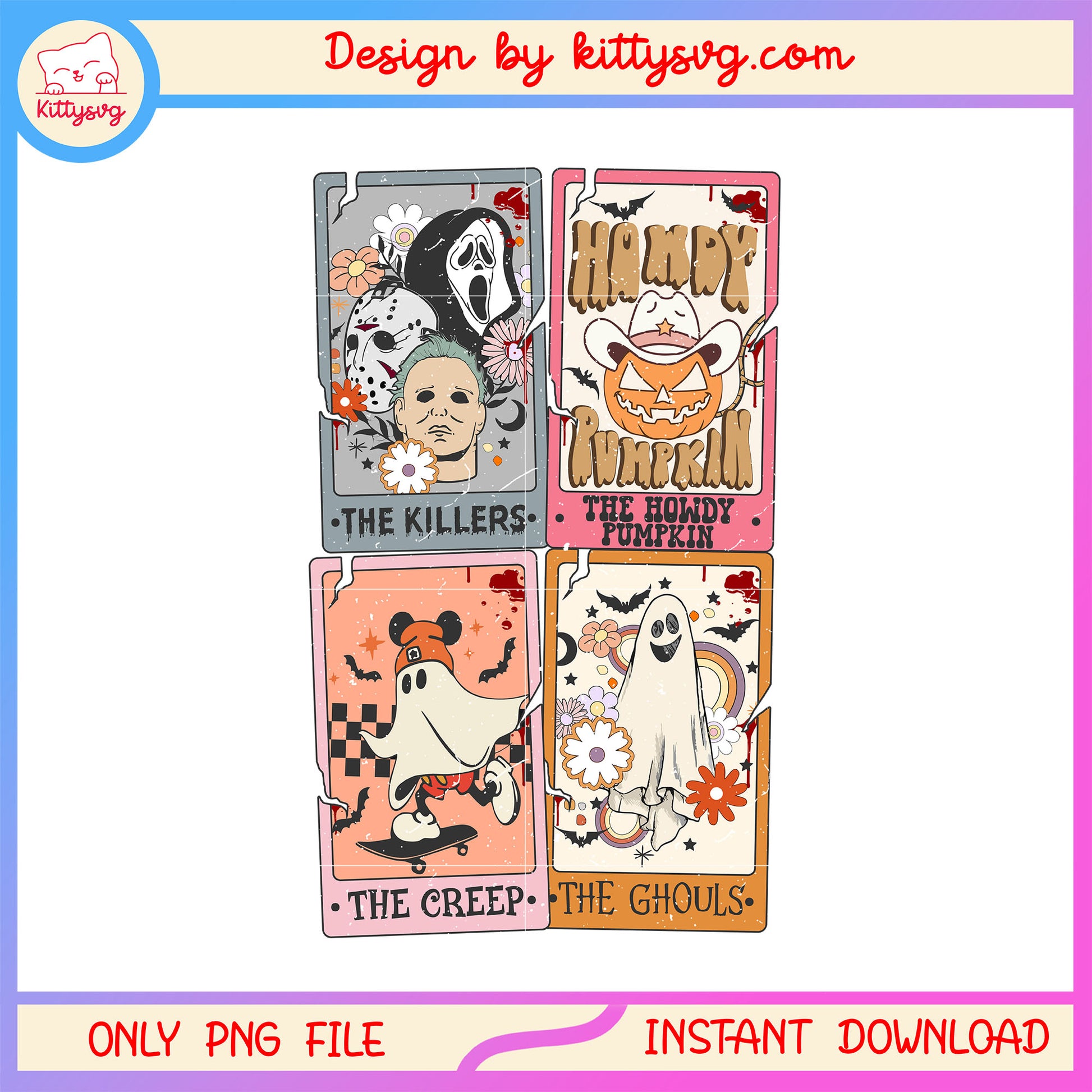 Creepy halloween retro tarot card png, horror tarot card png