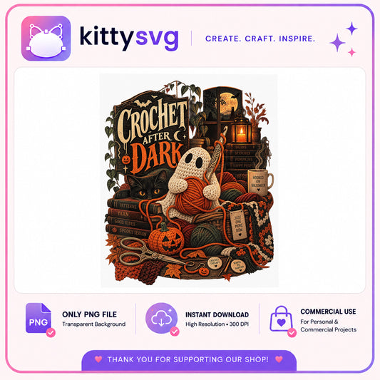 Crochet After Dark Halloween PNG, Ghost Crochet PNG, Spooky Season PNG