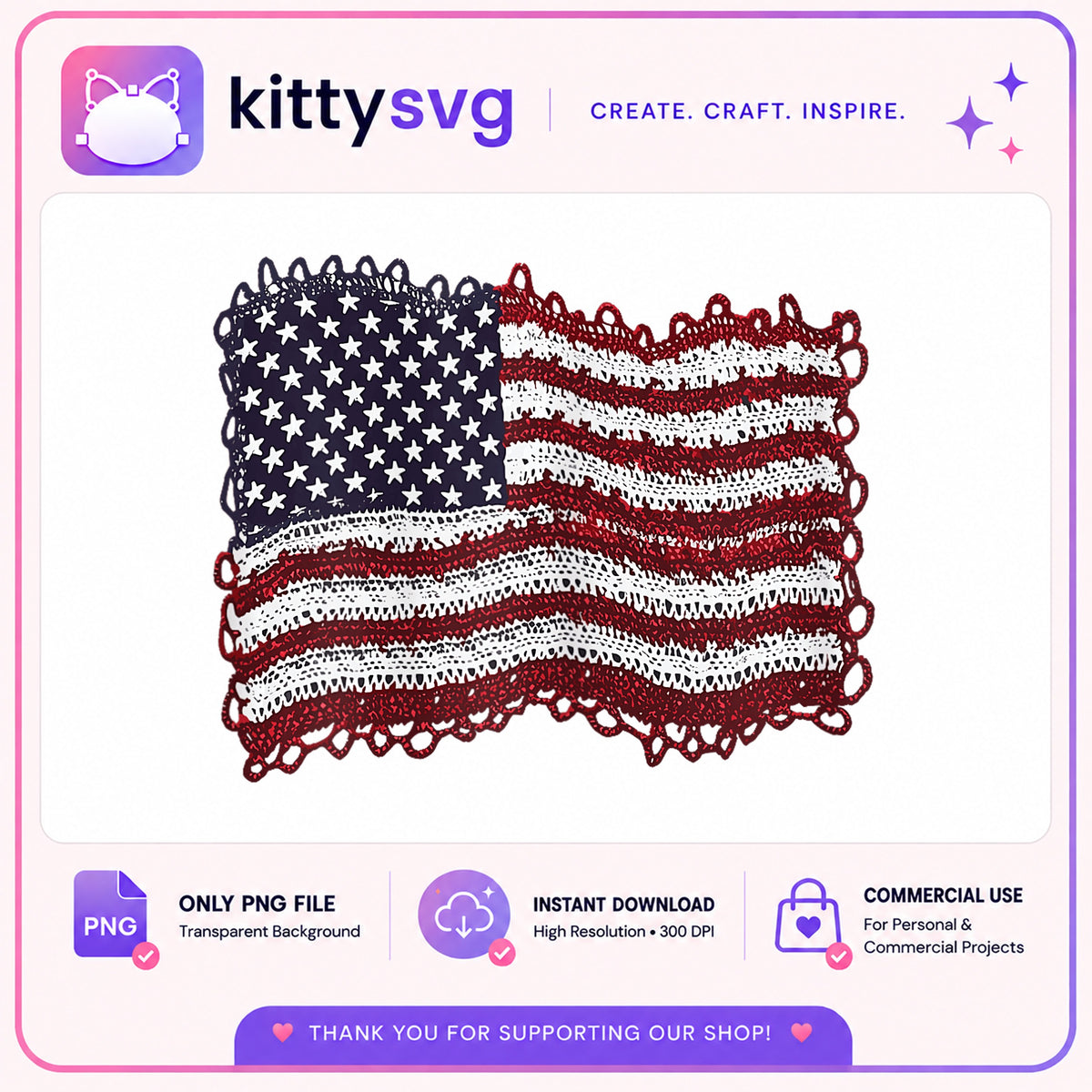 Crochet American Flag PNG, 4th Of July PNG, USA Flag PNG