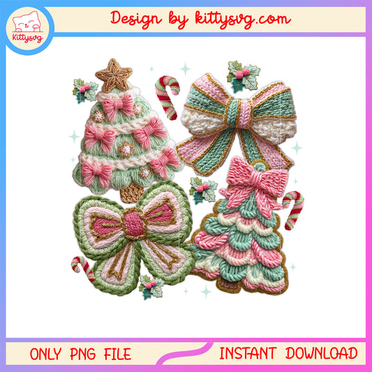 Crochet coquette bow christmas tree png, christmas trees png