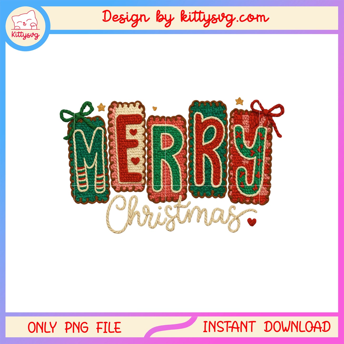 Crochet merry christmas font design png, christmas quote png