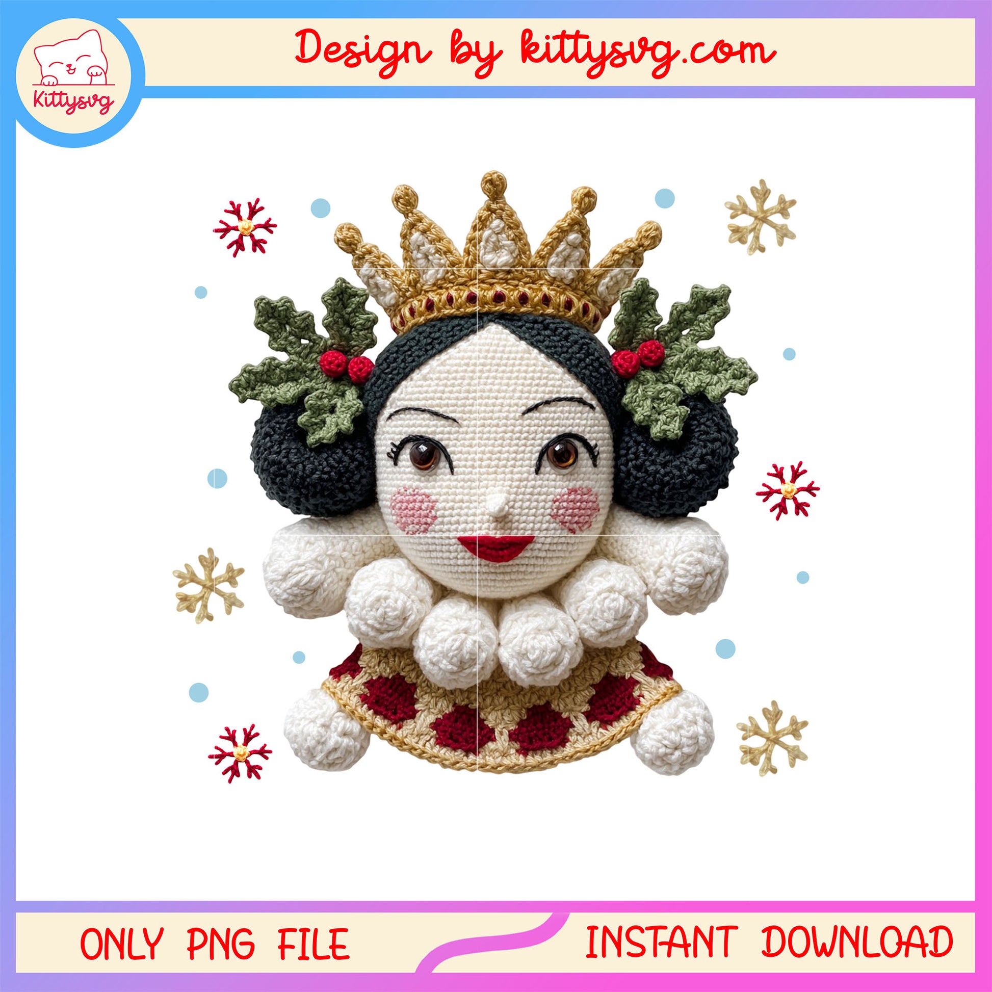 Crochet royal doll christmas png, christmas decoration ideas png 