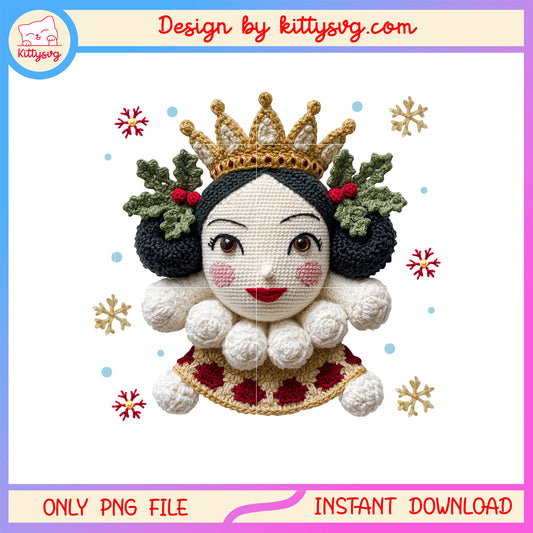 Crochet royal doll christmas png, christmas decoration ideas png 