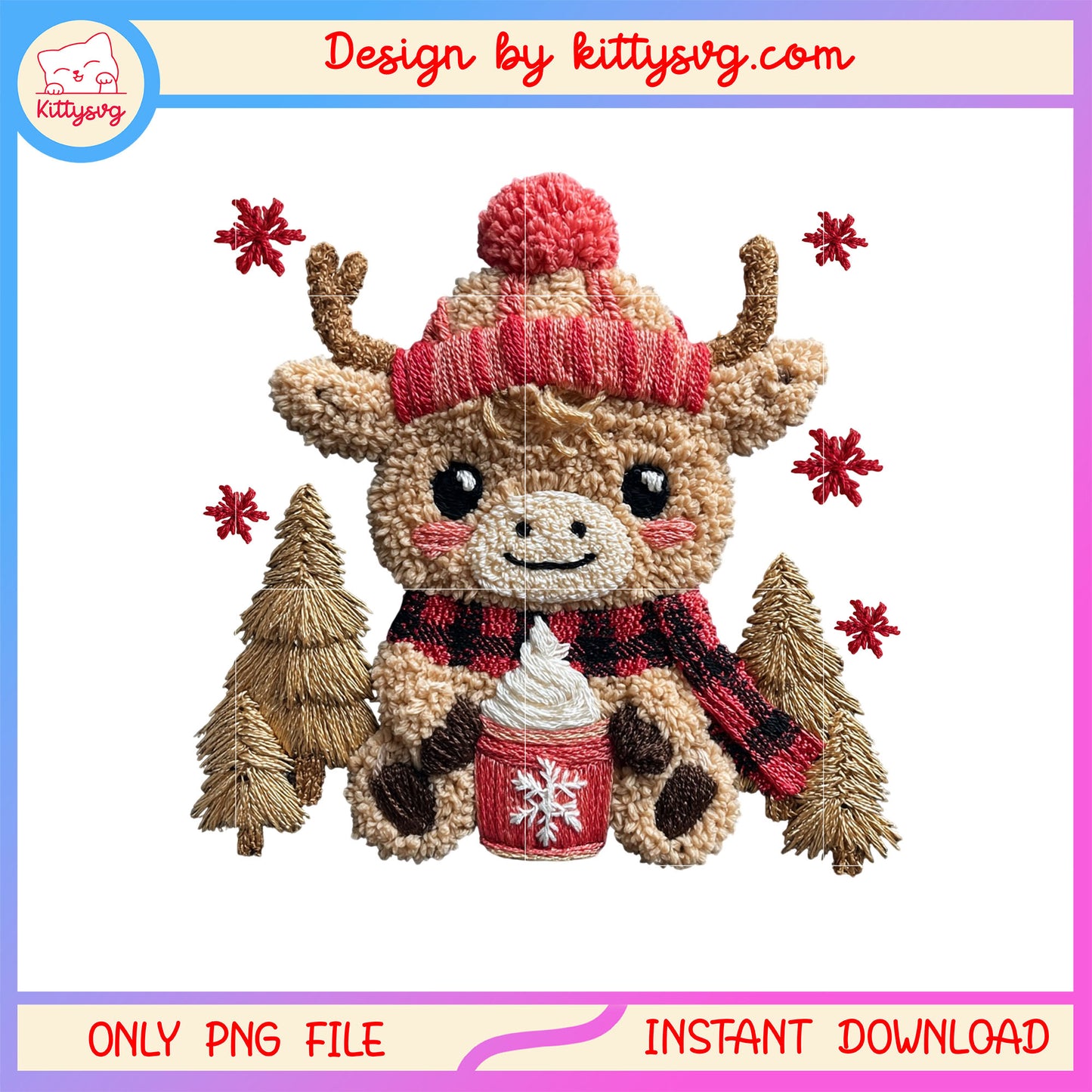 Crochet yarn christmas highland cow png, happy christmas png