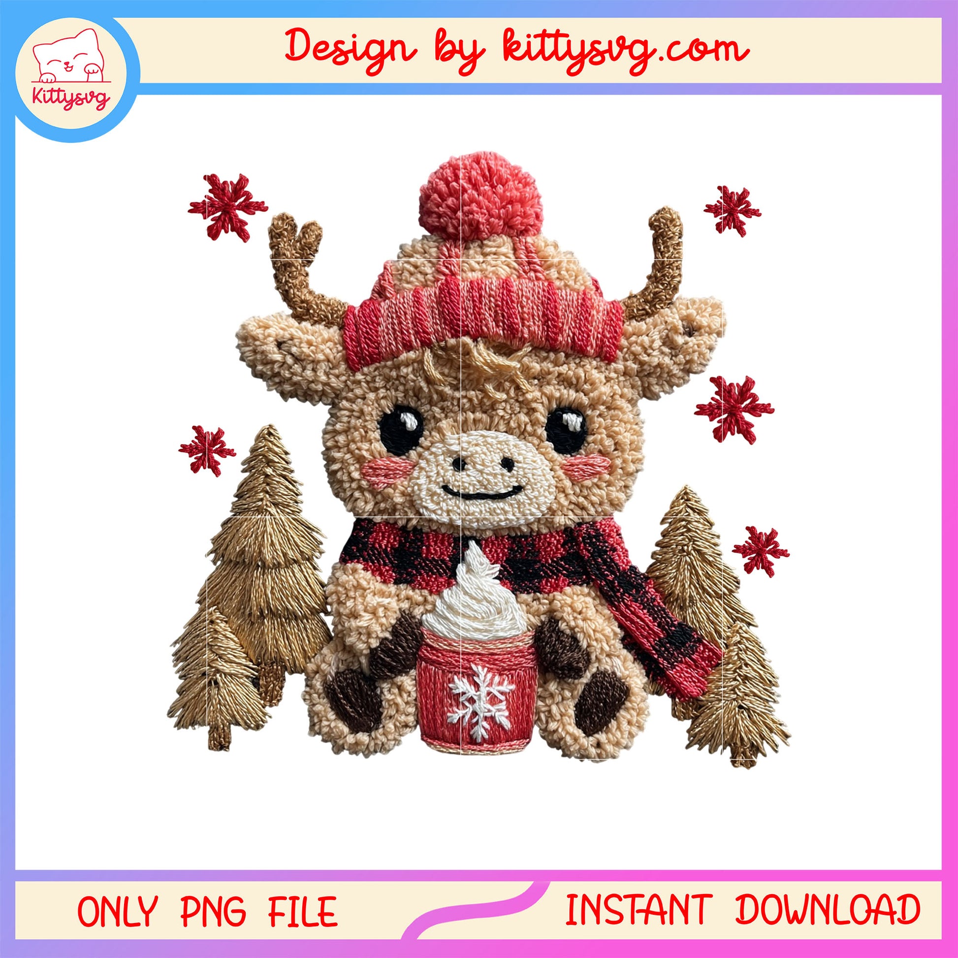 Crochet yarn christmas highland cow png, happy christmas png
