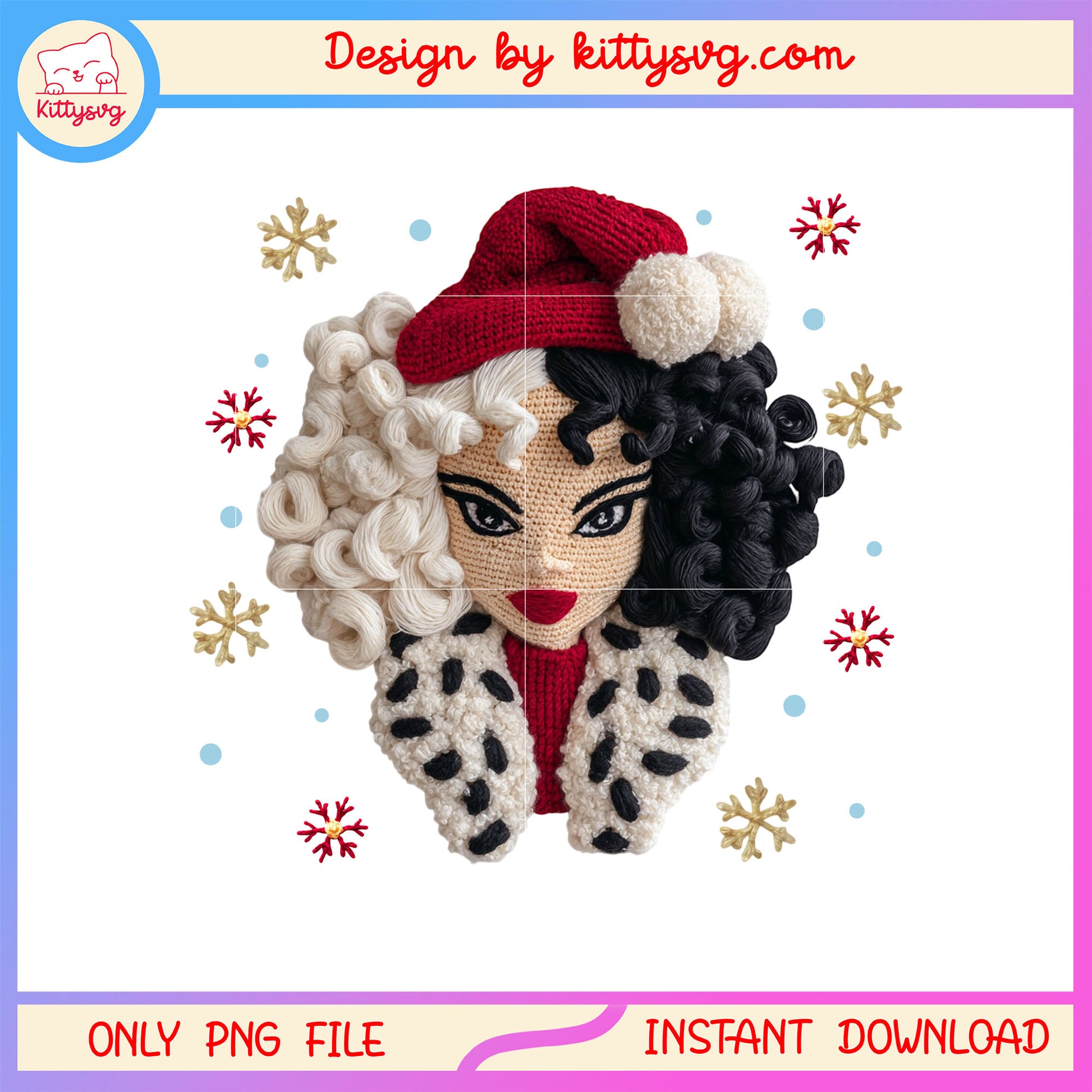 Cruella de vil face christmas patchwork png, disney cruella de vil png