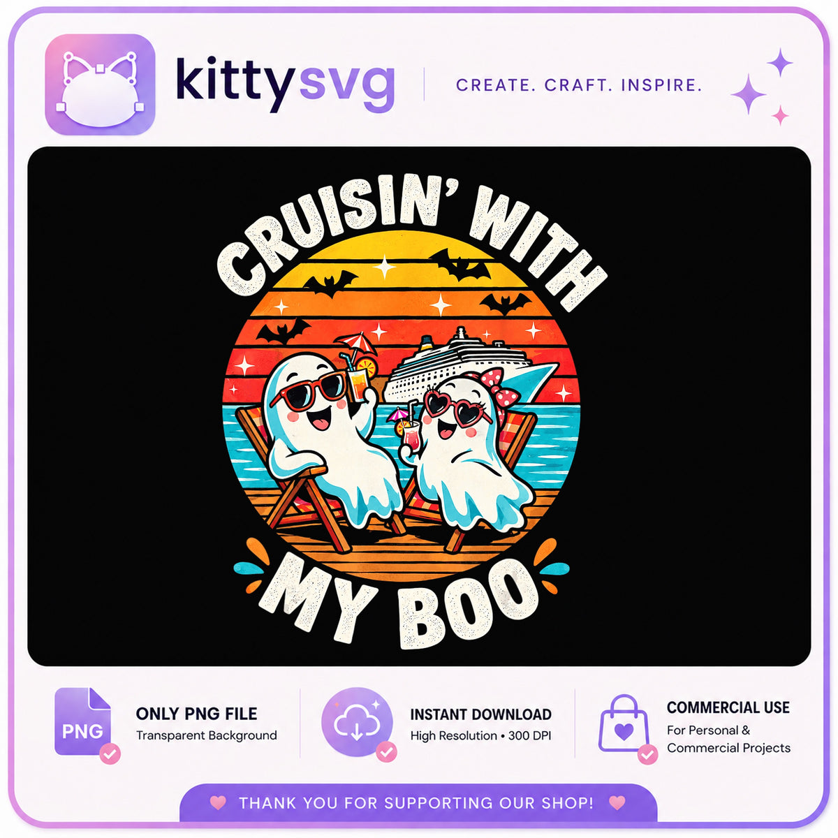 Cruisin With My Boo Ghost PNG, Halloween Cruise PNG, Retro PNG