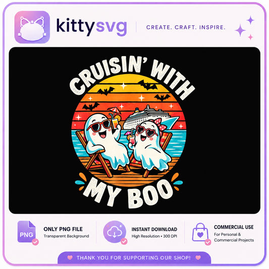 Cruisin With My Boo Ghost PNG, Halloween Cruise PNG, Retro PNG