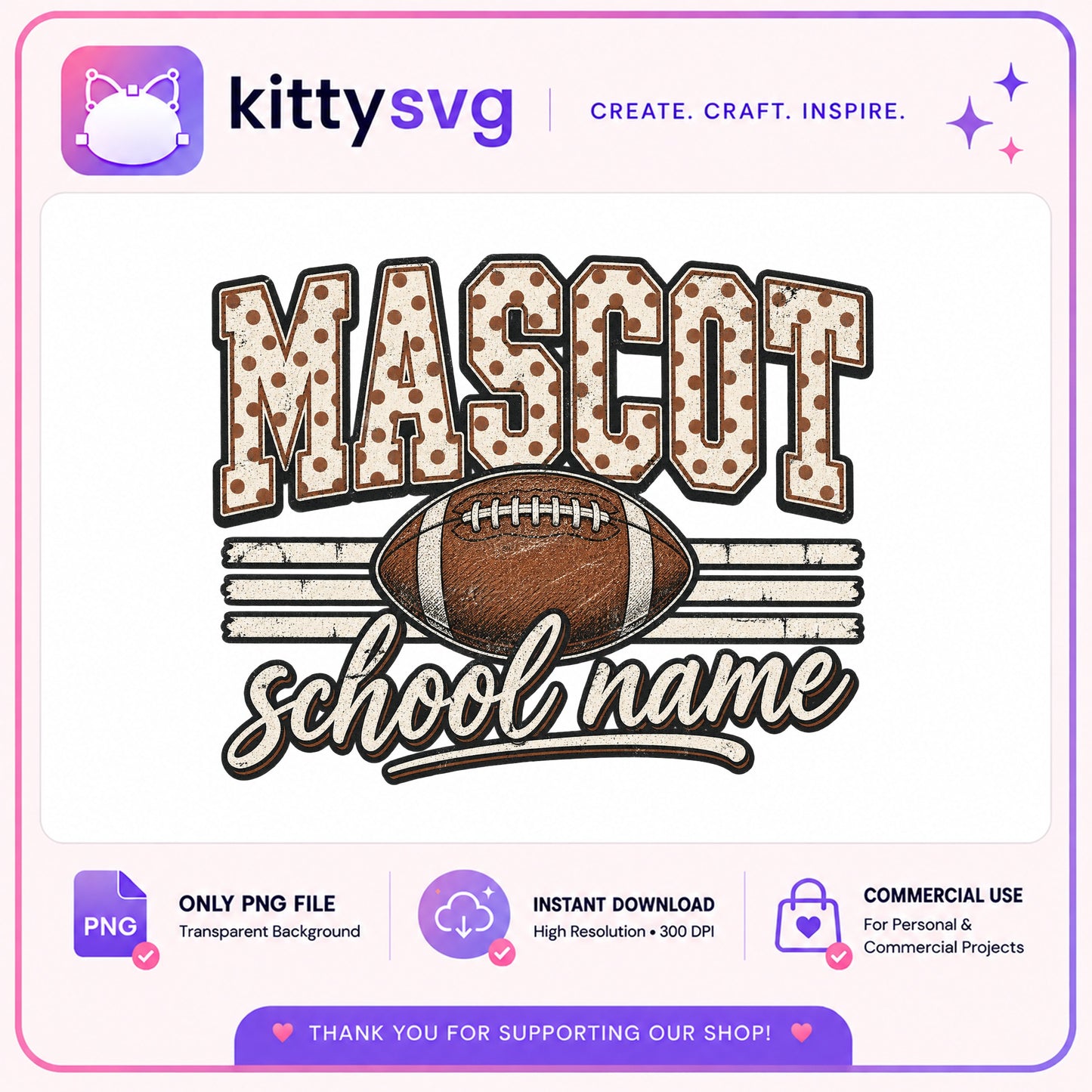 Custom Football Mascot PNG, School Name Football PNG, Game Day PNG