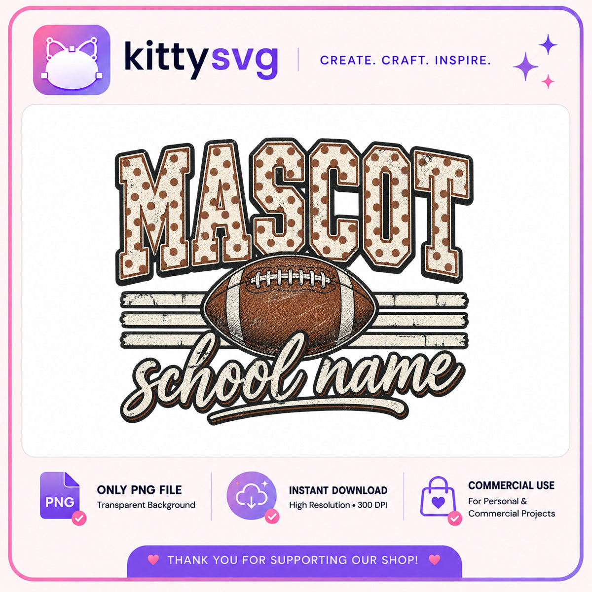 Custom Football Mascot PNG, School Name Football PNG, Game Day PNG