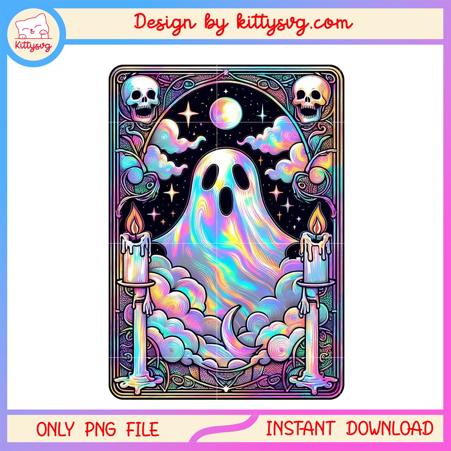 Cute Ghost tarot card png, scary ghost tarot card png