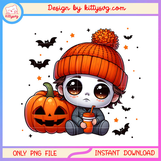 Cute Michael pumpkin fall halloween png, Michael chibi pumpkin png