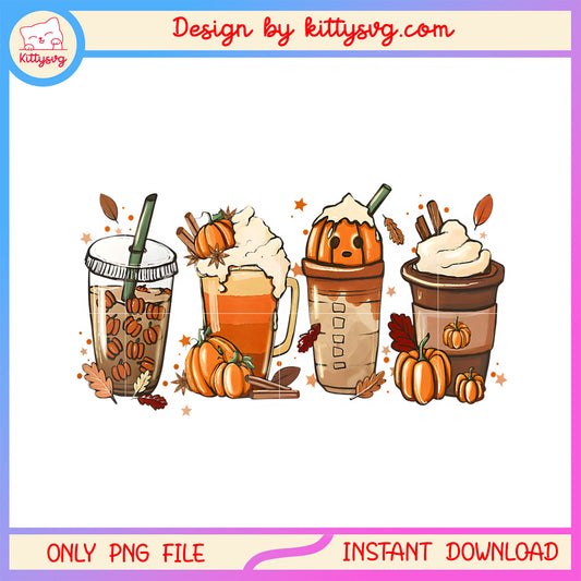 Cute Scary Horror Iced Coffee Pumpkin png, Fall Halloween Design png