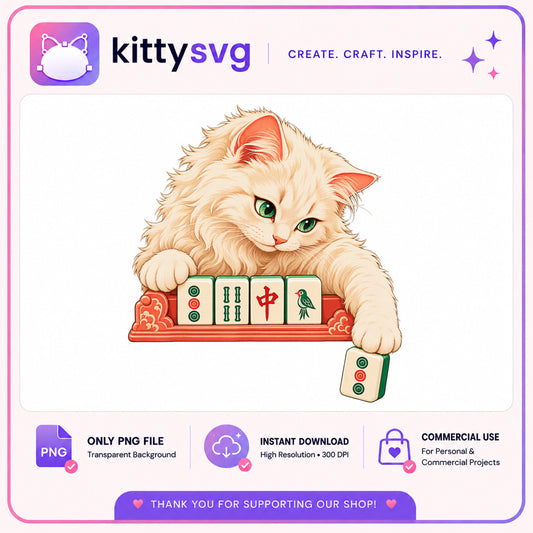 Cute Cat Playing Mahjong PNG, Mahjong Cat Clipart, Cat PNG